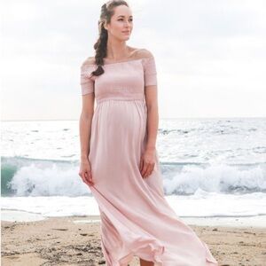 Seraphine Blush Pink Off the Shoulder Maternity Maxi Dress